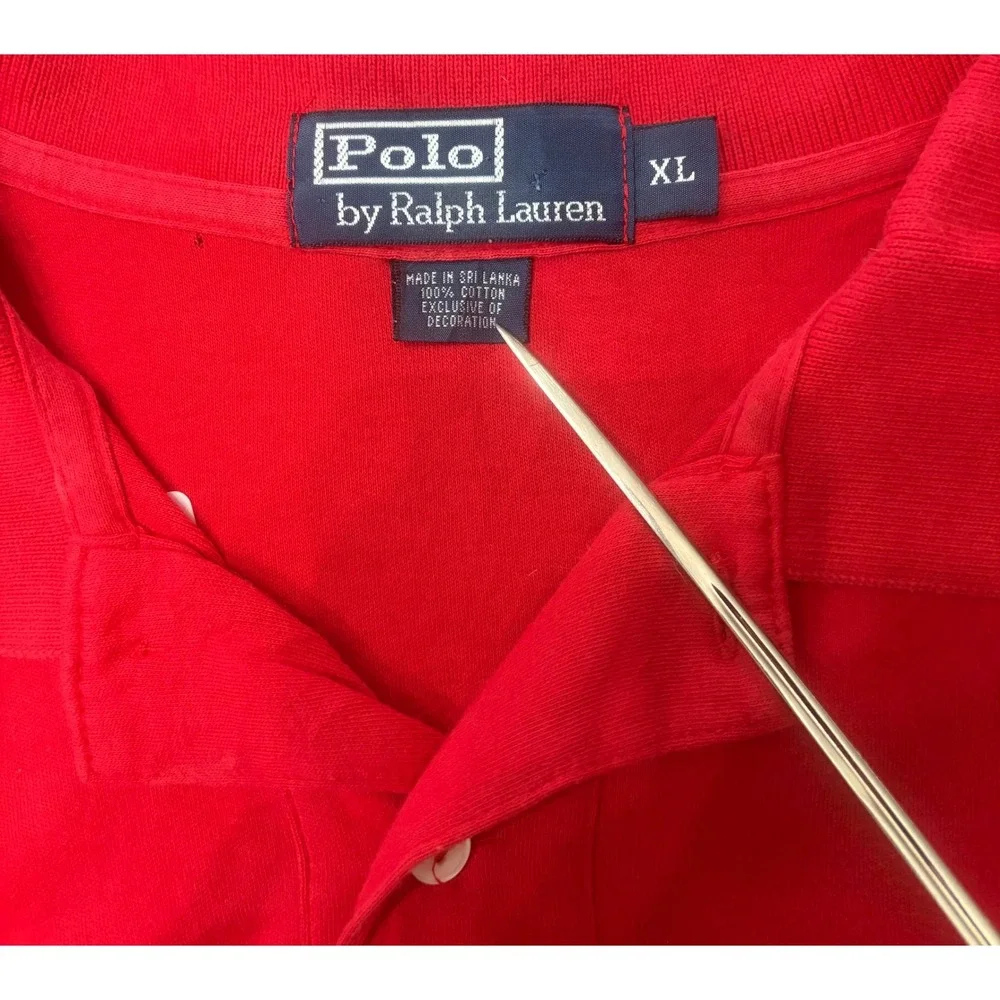 Polo Ralph Lauren Mens XL Red Short Sleeve Cotton Polo Shirt Navy Pony Logo‎